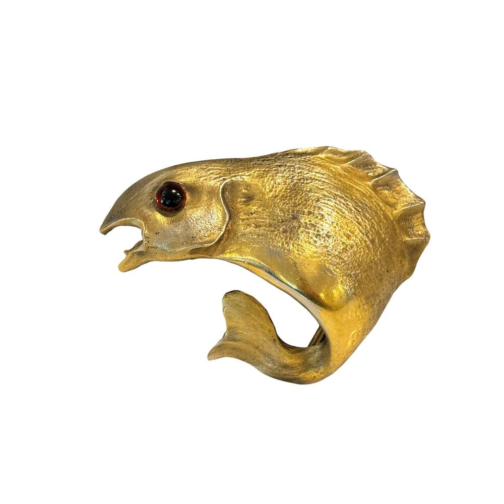 Vintage 1978 Christopher Ross Gold Plated Fish Belt Buckle